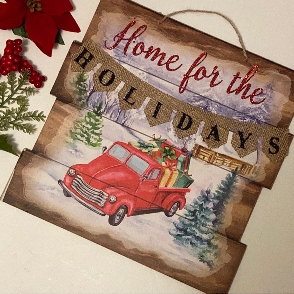 🔴 CLEARANCE 🏷️ SET OF 2 🎄 CHRISTMAS RED TRUCK WALL OR DOOR HANGING HOLIDAY DECOR - Picture 2 of 13